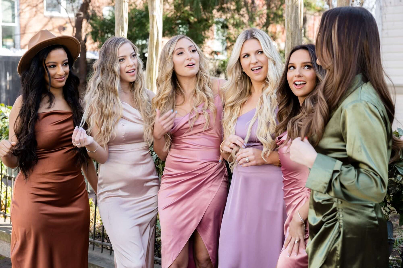 Bridesmaids wearing different shade Lumen Luxe Extensions