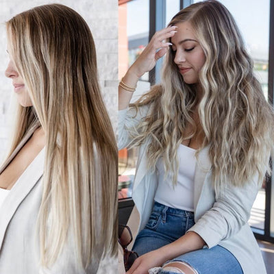 Girl wearing  Ibiza Hair Extensions wavy and straight